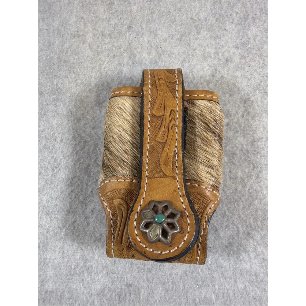 Cowboy Western Leather Hair-on-Hide Cell Phone Case Pouch Holister Concho
